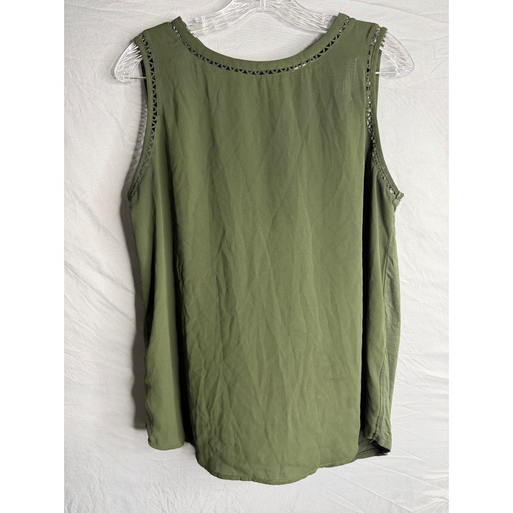 Loft Olive Green Mixed Media Sleeveless Tank Top with Crochet Trim Size L
